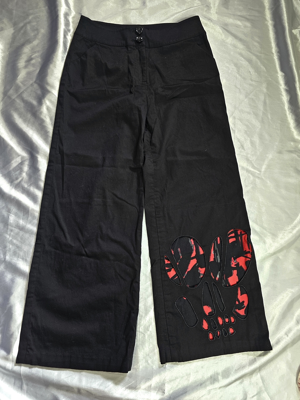 Black Wide Leg Pants with Red Skull Cutout
